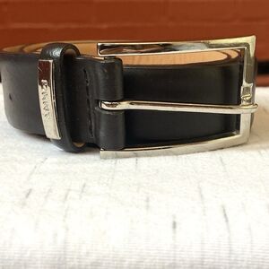 DKNY Black Logo Belt Silver Buckle Women's Size 36 Designer Fashion Donna Karen